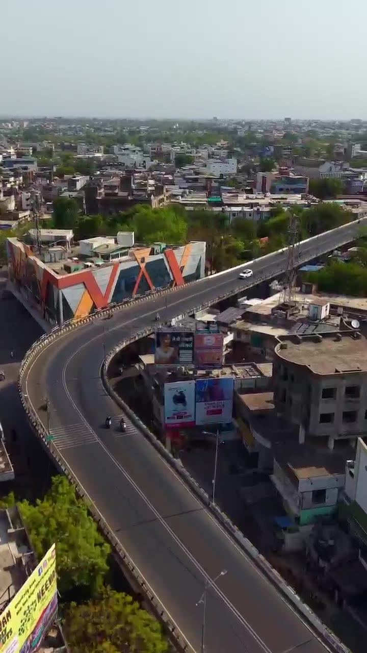 Amravati seen from above — the flyover and the neighbourhoods around VMV Road.